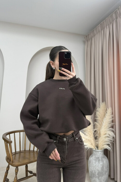 STUDIO FRONT WRITTING ELASTIC WAIST WOMEN SWEATSHIRT DARK BROWN/KAE - 2