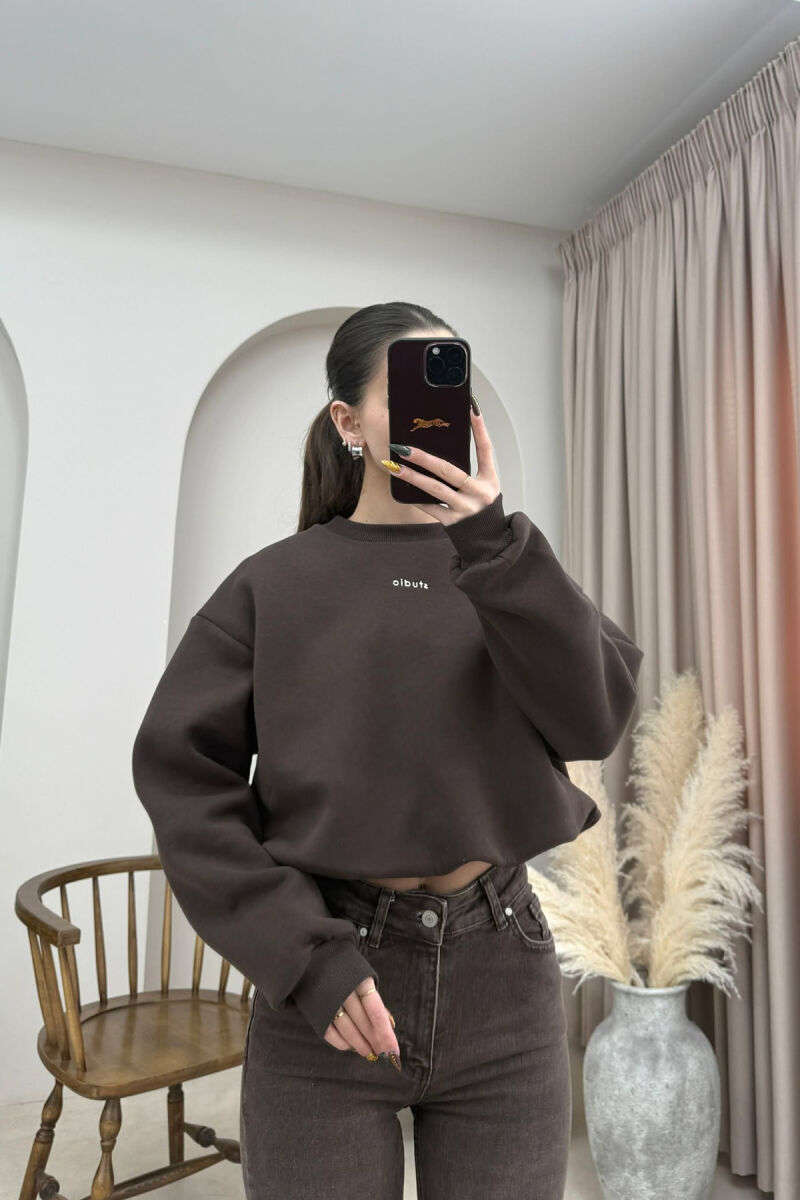 STUDIO FRONT WRITTING ELASTIC WAIST WOMEN SWEATSHIRT DARK BROWN/KAE - 2