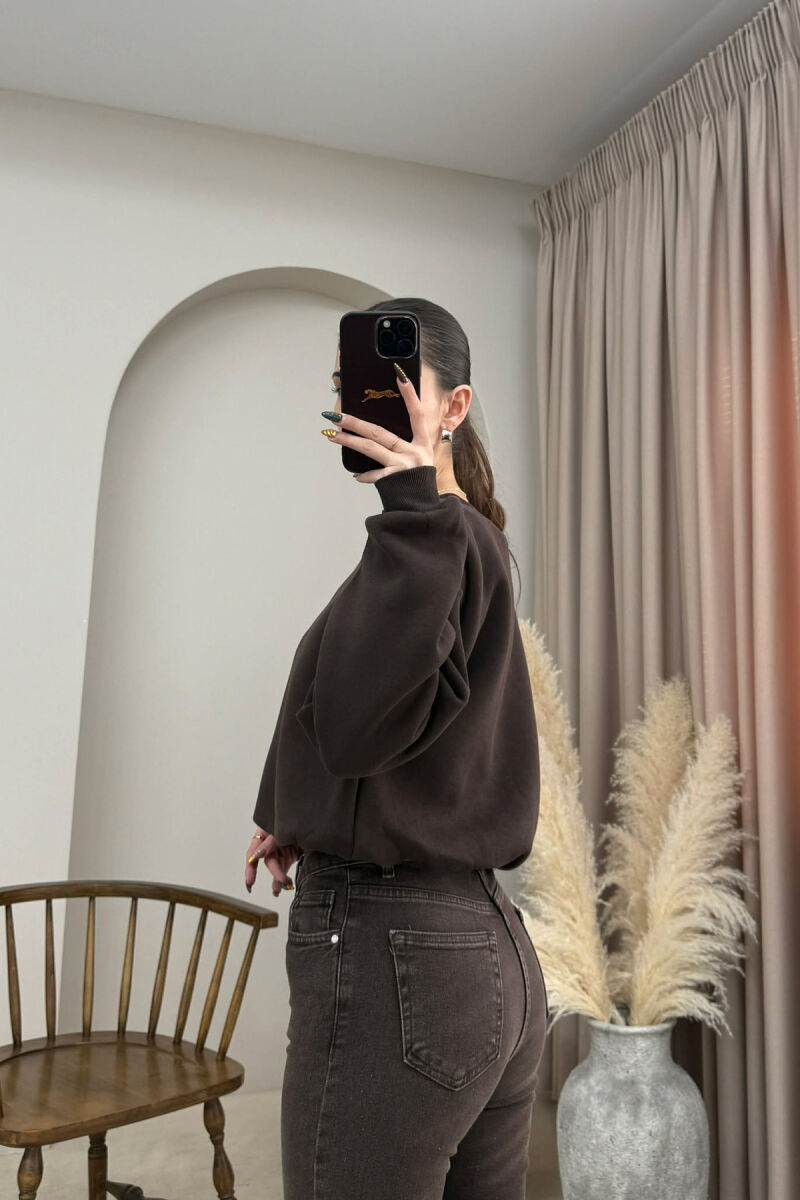STUDIO FRONT WRITTING ELASTIC WAIST WOMEN SWEATSHIRT DARK BROWN/KAE - 3