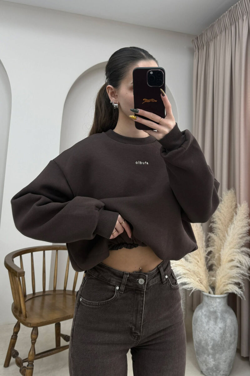 STUDIO FRONT WRITTING ELASTIC WAIST WOMEN SWEATSHIRT DARK BROWN/KAE - 4