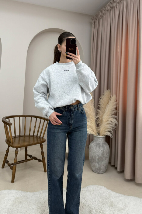 STUDIO FRONT WRITTING ELASTIC WAIST WOMEN SWEATSHIRT LIGHT GREY/GZ - 1
