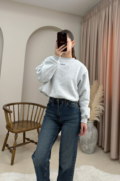 STUDIO FRONT WRITTING ELASTIC WAIST WOMEN SWEATSHIRT LIGHT GREY/GZ - 4