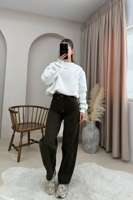 STUDIO FRONT WRITTING ELASTIC WAIST WOMEN SWEATSHIRT WHITE-E BARDHE 