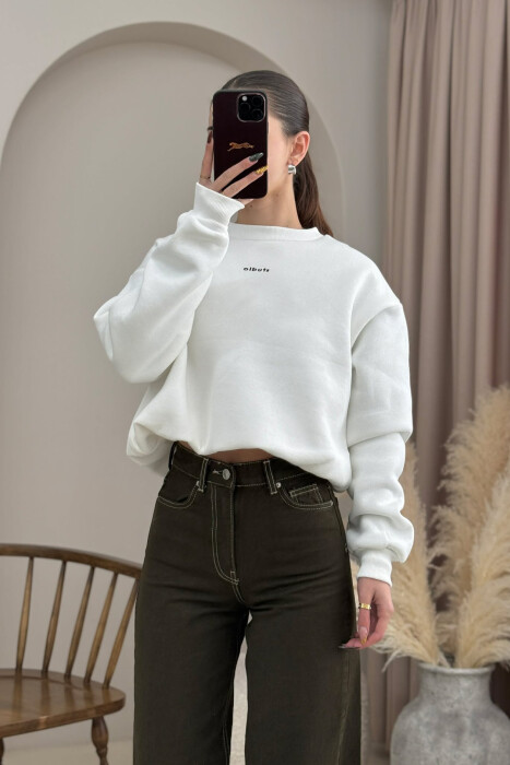 STUDIO FRONT WRITTING ELASTIC WAIST WOMEN SWEATSHIRT WHITE-E BARDHE - 2