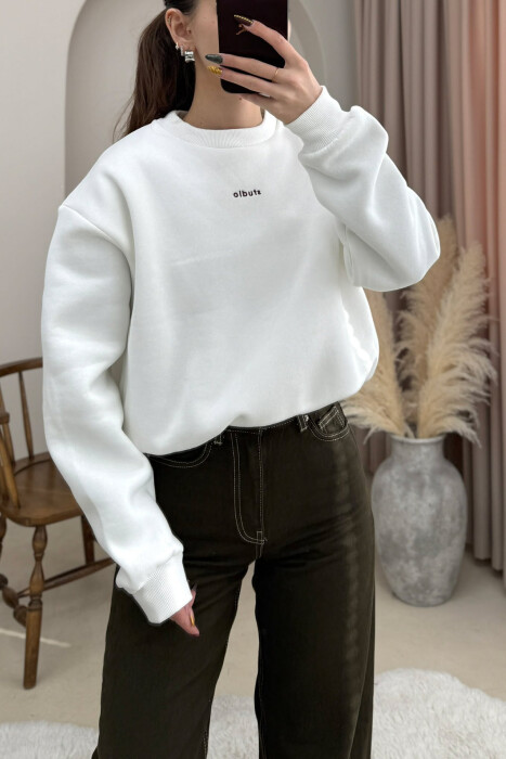 STUDIO FRONT WRITTING ELASTIC WAIST WOMEN SWEATSHIRT WHITE-E BARDHE - 3