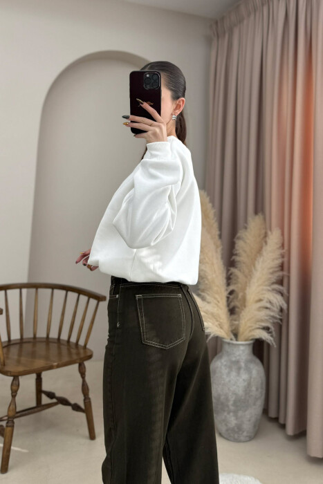 STUDIO FRONT WRITTING ELASTIC WAIST WOMEN SWEATSHIRT WHITE-E BARDHE - 4