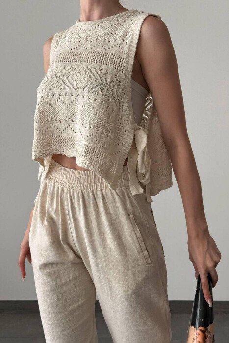 SUMMER DETAILS WOMAN SHIRT CREAM/KREM - KLAUDIO FASHION
