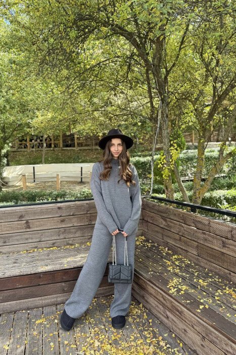SWEATER+TROUSERS ONE COLOR WOMAN SET DARK GREY/GEE - KLAUDIO FASHION