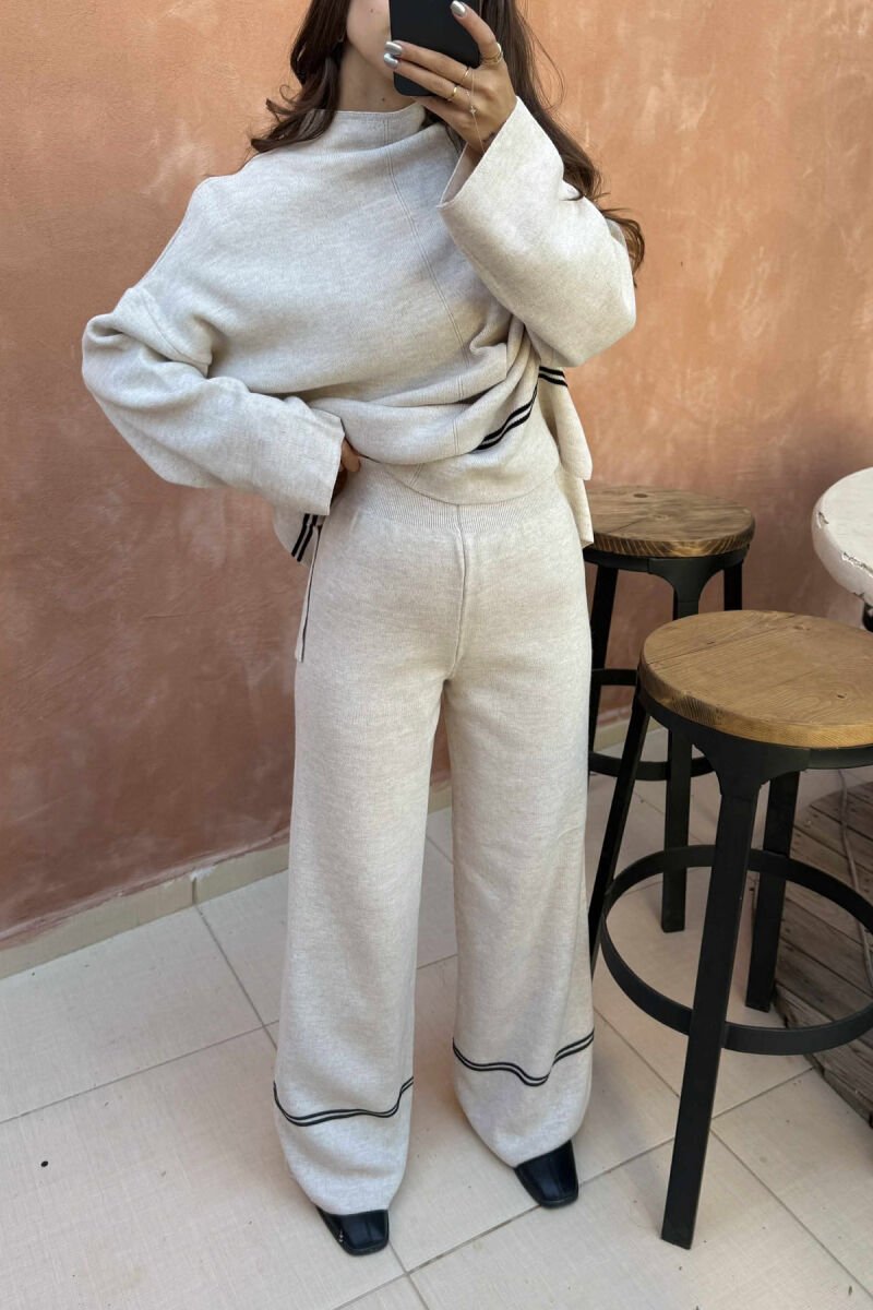 SWEATER+TROUSERS STRIPED WOMEN KNIT SET BEIGE/BEZHE - 4