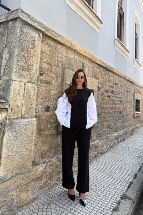 SWEATSHIRT + ELASTIC WAIST SWEATPANTS WOMAN SET BLACK/ E ZEZE - 1