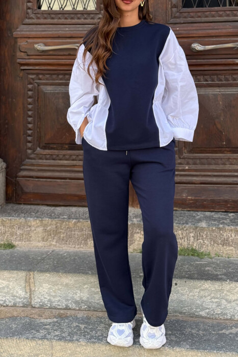 SWEATSHIRT + ELASTIC WAIST SWEATPANTS WOMAN SET BLUE/BLU - 2