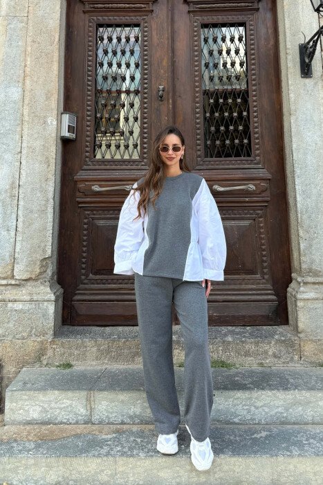 SWEATSHIRT + ELASTIC WAIST SWEATPANTS WOMAN SET GREY/GRI 