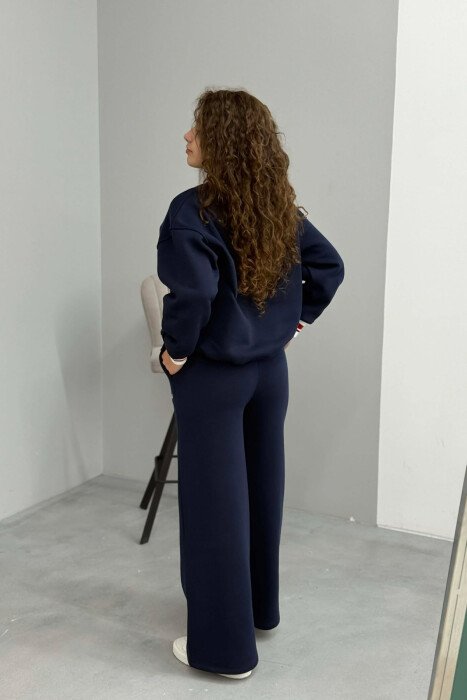 SWEATSHIRT+SWEATPANTS FLUFFY WOMEN SET DARK BLUE/BEE - 5