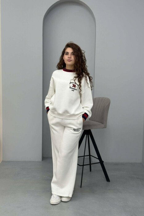 SWEATSHIRT+SWEATPANTS FLUFFY WOMEN SET WHITE-E BARDHE - KLAUDIO FASHION
