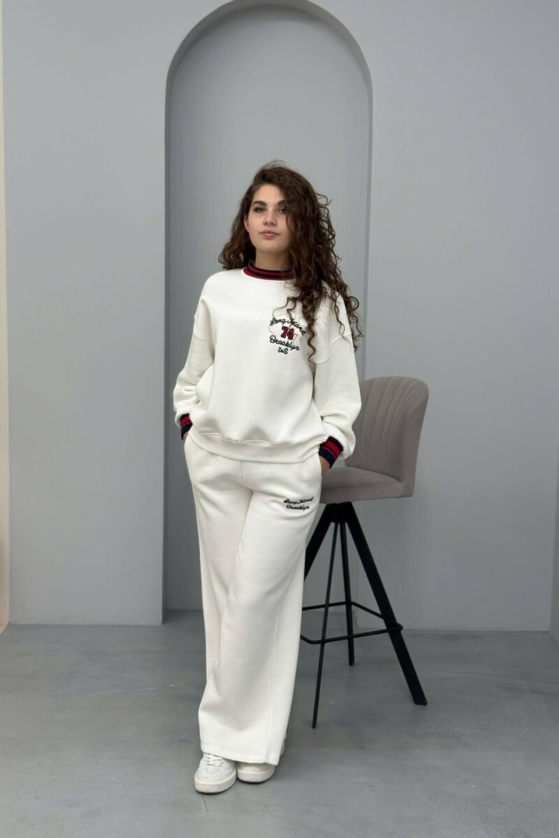 SWEATSHIRT+SWEATPANTS FLUFFY WOMEN SET WHITE-E BARDHE - 1
