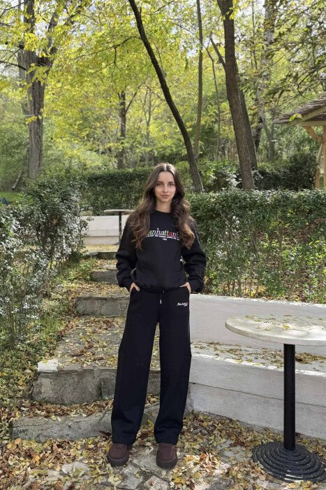 SWEATSHIRT+SWEATPANTS WRITTINGS FLUFFY WOMEN SET BLACK/ E ZEZE - KLAUDIO FASHION