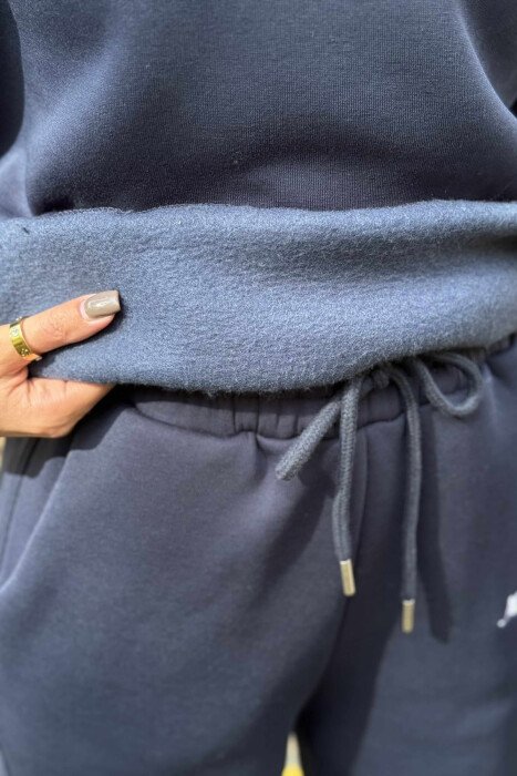 SWEATSHIRT+SWEATPANTS WRITTINGS FLUFFY WOMEN SET DARK BLUE/BEE - 3