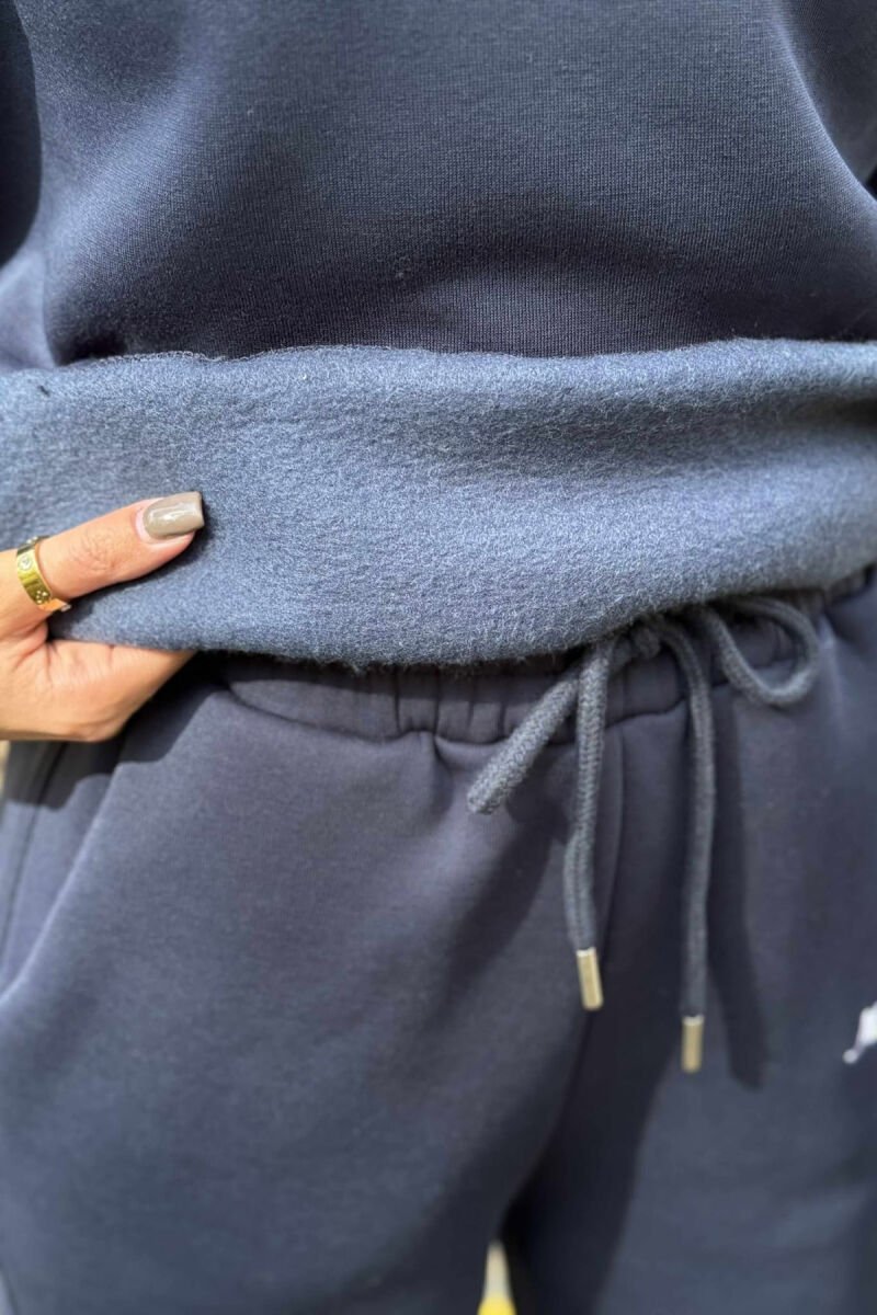 SWEATSHIRT+SWEATPANTS WRITTINGS FLUFFY WOMEN SET DARK BLUE/BEE - 3