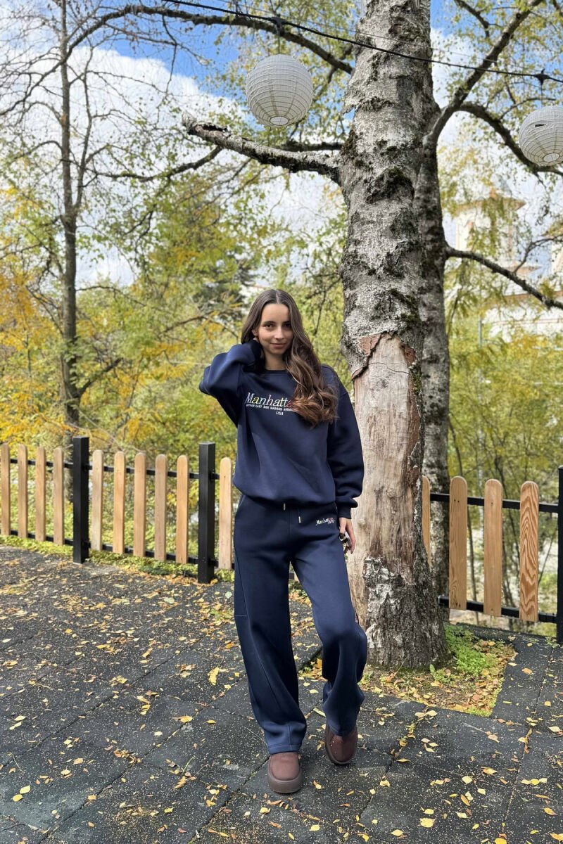 SWEATSHIRT+SWEATPANTS WRITTINGS FLUFFY WOMEN SET DARK BLUE/BEE - 5