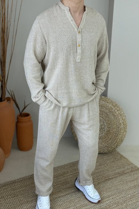 SWEATSHIRT+TROUSERS ONE COLOR MEN SET DARK BEIGE/BEZHE ERRET - 1