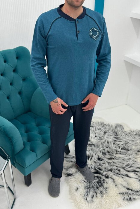 SWEATSHIRT+TROUSERS SMALL LOGO MEN PYJAMAS BLUE STONE/GK 