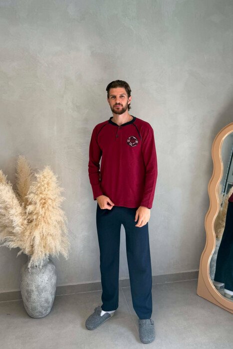 SWEATSHIRT+TROUSERS SMALL LOGO MEN PYJAMAS BURGUNDY/VISHNJE - KLAUDIO FASHION