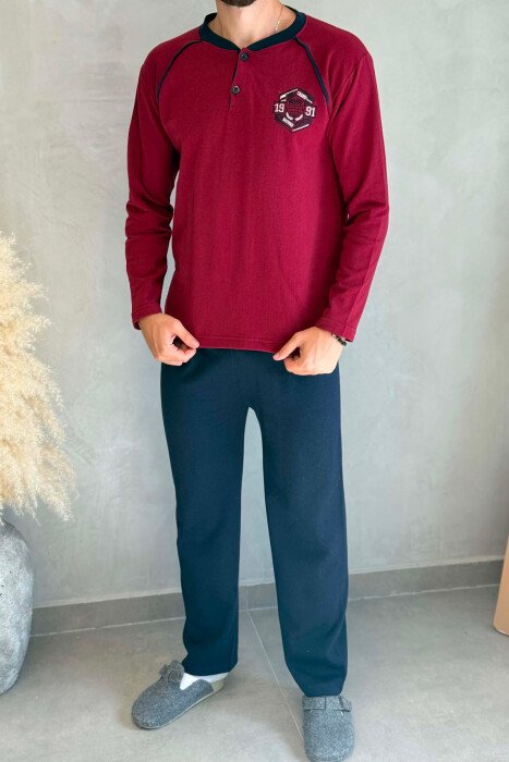 SWEATSHIRT+TROUSERS SMALL LOGO MEN PYJAMAS BURGUNDY/VISHNJE - 2