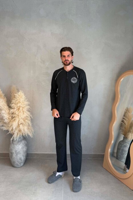 SWEATSHIRT+TROUSERS SMALL LOGO MEN PYJAMAS DARK GREY/GEE - KLAUDIO FASHION