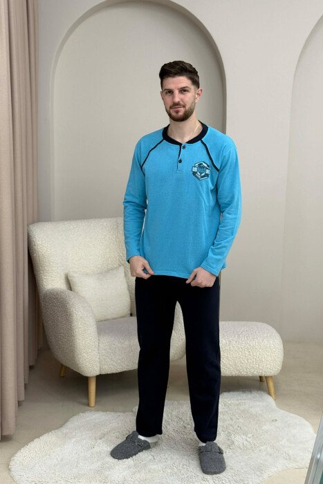 PIZHAME BLUZE ME LOGO TË THJESHTE+TUTA PER MESHKUJ NE NGJYRE BLU TE ZBARDHUR 