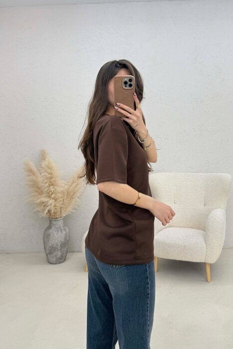T-SHIRT I THJESHTE PER FEMRA NE NGJYRE KAFE - 3
