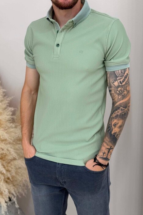 T-SHIRT I TEKSTURUAR ME JAKE POLO PER MESHKUJ NE NGJYRE MENTE - 4