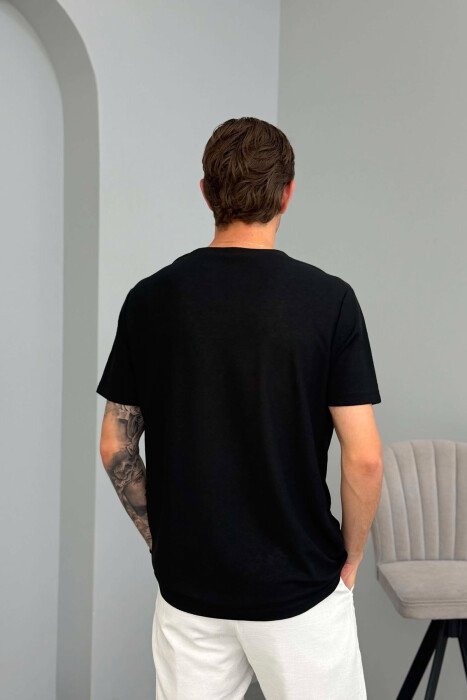 T-SHIRT I THJESHTË ME DETAJIN E KOPSAVE PËR MESHKUJ NË NGJYRËN E ZEZË - 2