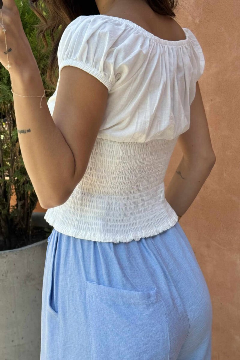 T-SHIRT I THJESHTË ME DIZAJNE PËR FEMRA NË NGJYRËN E BARDHË+BLU - 2