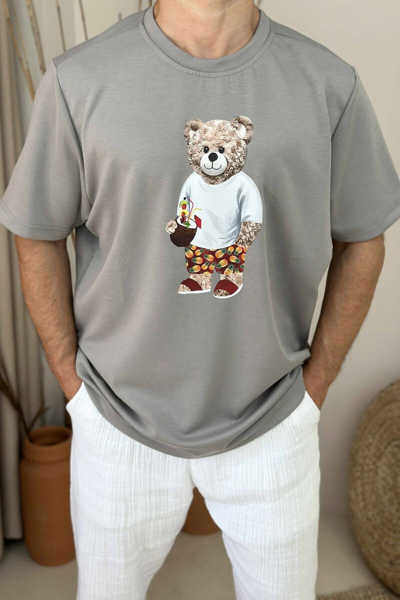 T-SHIRT I THJESHTË ME DIZANJIN E ARUSHIT PËR MESHKUJ NË NGJYRË GRI - 2