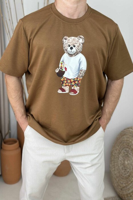 T-SHIRT I THJESHTË ME DIZANJIN E ARUSHIT PËR MESHKUJ NË NGJYRË KAFE - 3