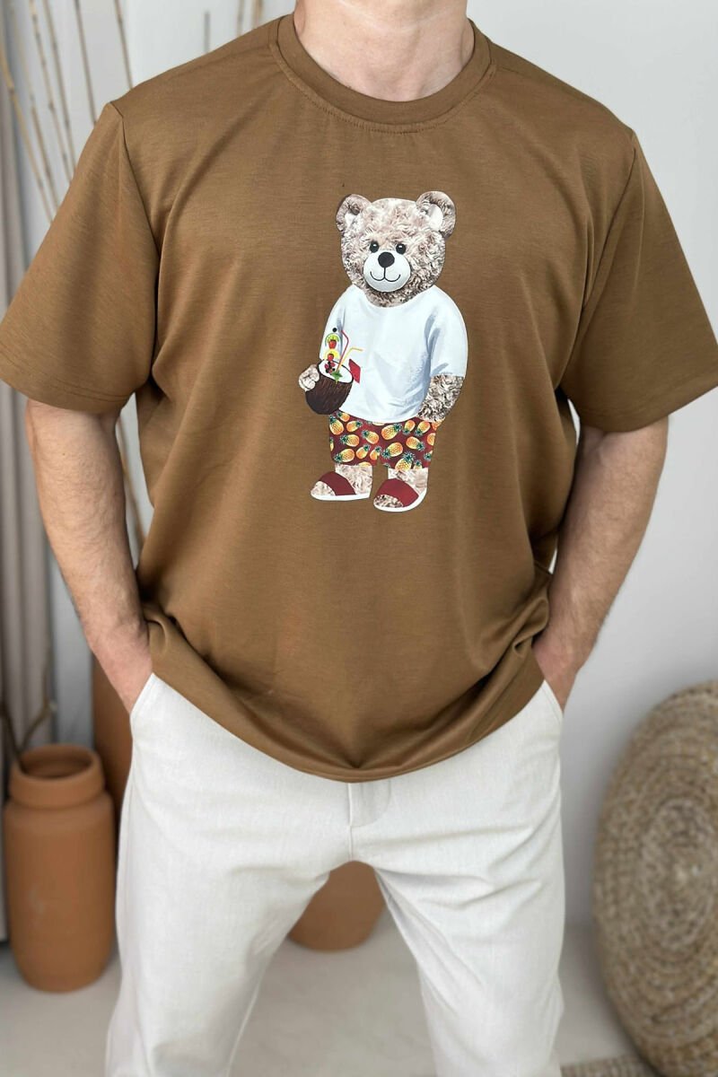 T-SHIRT I THJESHTË ME DIZANJIN E ARUSHIT PËR MESHKUJ NË NGJYRË KAFE - 3