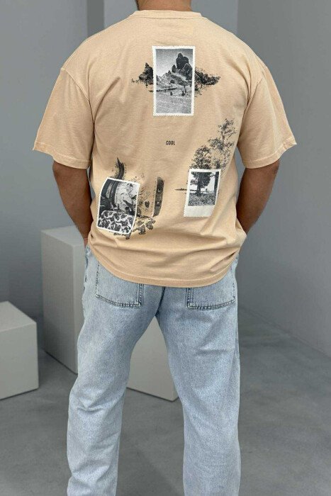 T-SHIRT I THJESHTË ME IMAZH PËR MESHKUJ NË NGJYRËN BEZHË - 3