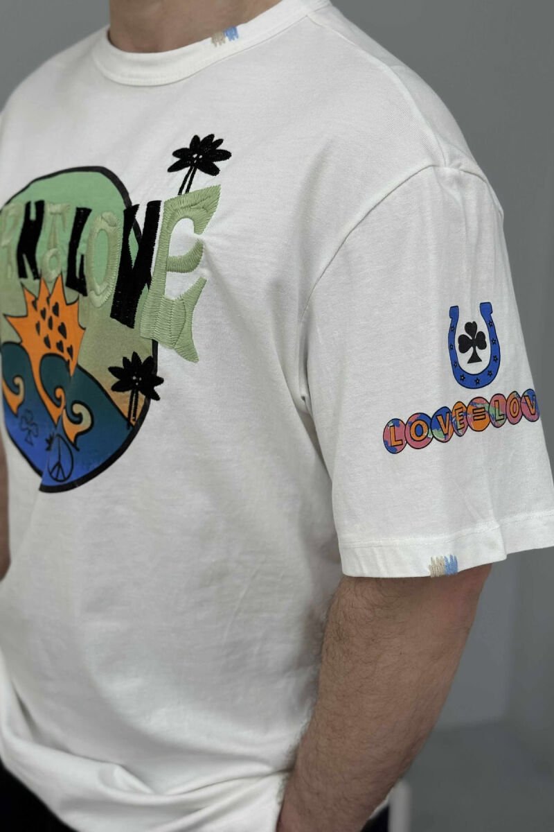 T-SHIRT I THJESHTË ME IMAZH PËR MESHKUJ NË NGJYRËN E BARDHË - 3