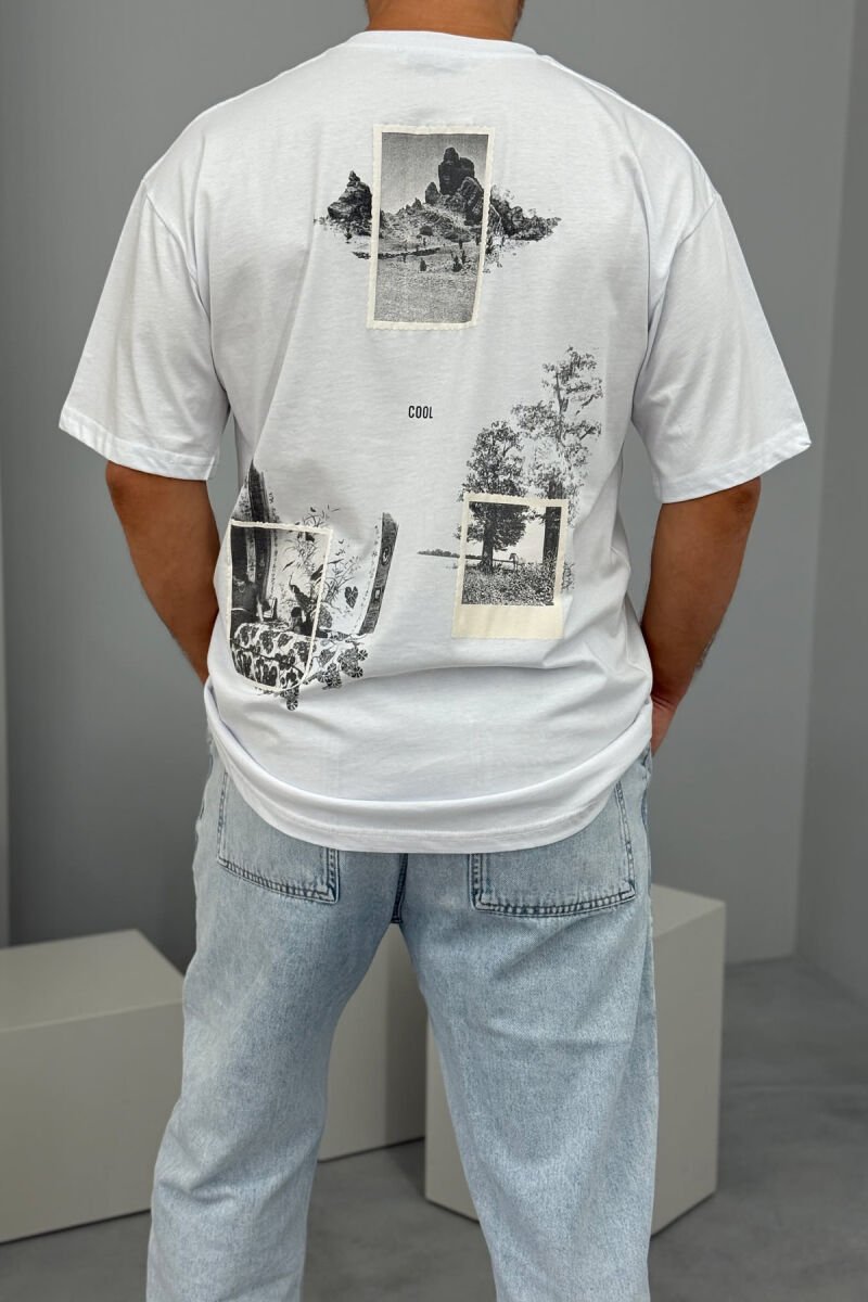 T-SHIRT I THJESHTË ME IMAZH PËR MESHKUJ NË NGJYRËN E BARDHË - 3
