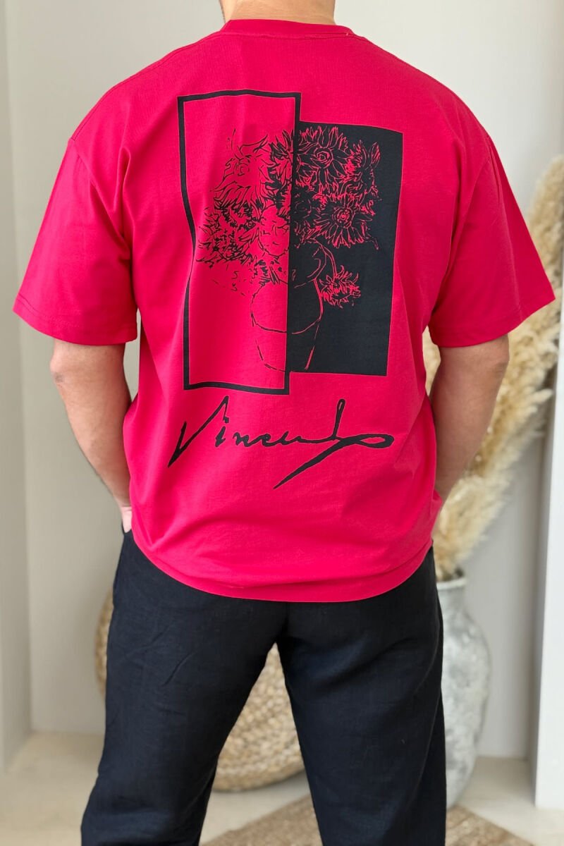 T-SHIRT I THJESHTË ME IMAZH PËR MESHKUJ NË NGJYRËN E KUQE - 3