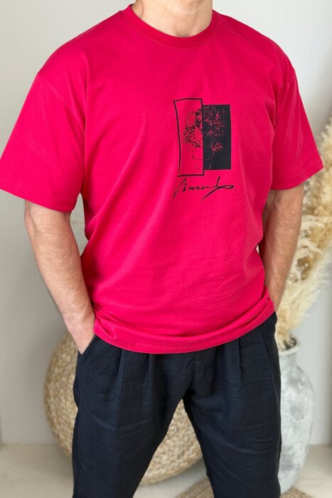 T-SHIRT I THJESHTË ME IMAZH PËR MESHKUJ NË NGJYRËN E KUQE - 2
