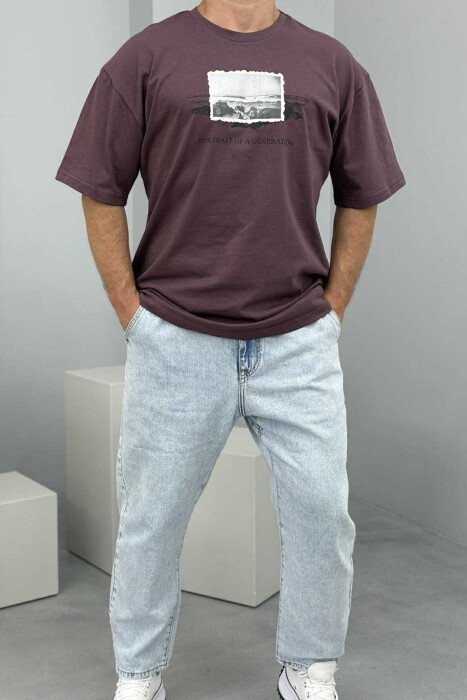 T-SHIRT I THJESHTË ME IMAZH PËR MESHKUJ NË NGJYRËN LEJLA - 1