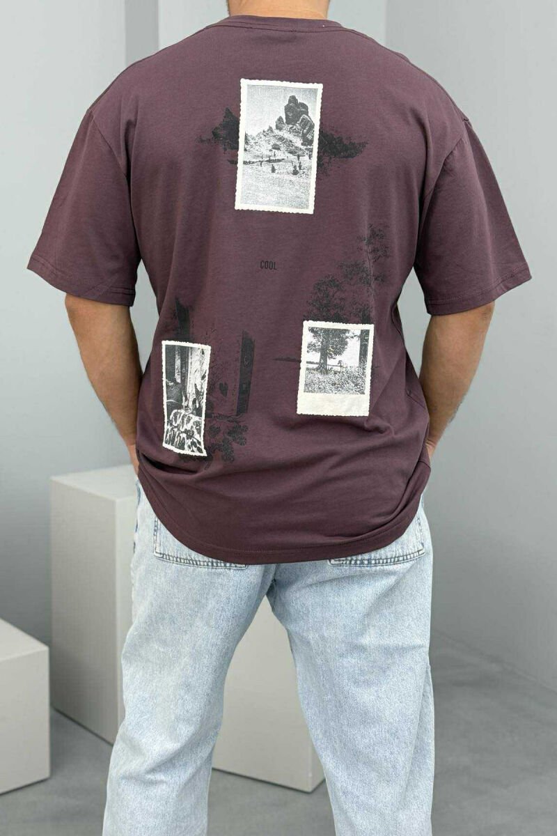 T-SHIRT I THJESHTË ME IMAZH PËR MESHKUJ NË NGJYRËN LEJLA - 3