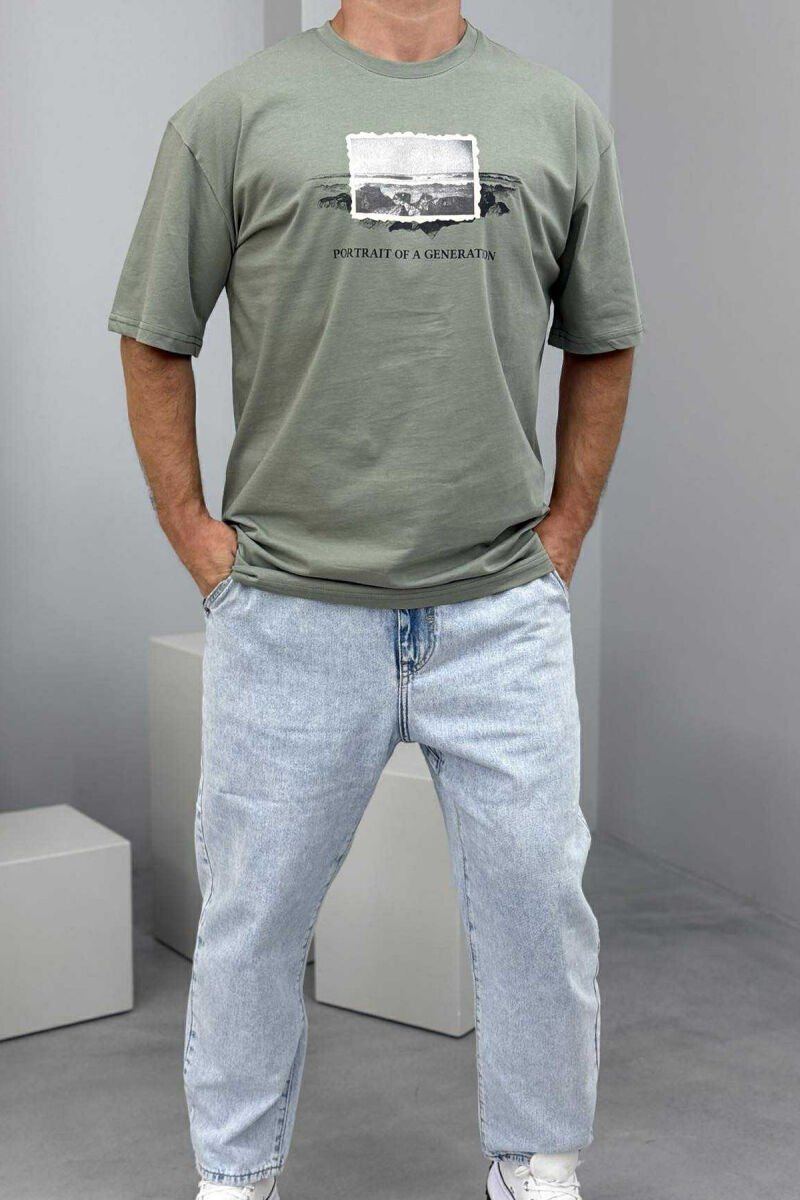 T-SHIRT I THJESHTË ME IMAZH PËR MESHKUJ NË NGJYRËN MENTE - 1