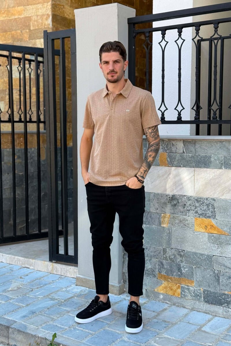 T-SHIRT I THJESHTE ME JAKE POLO PER MESHKUJ NE NGJYRE BEZHE - 4