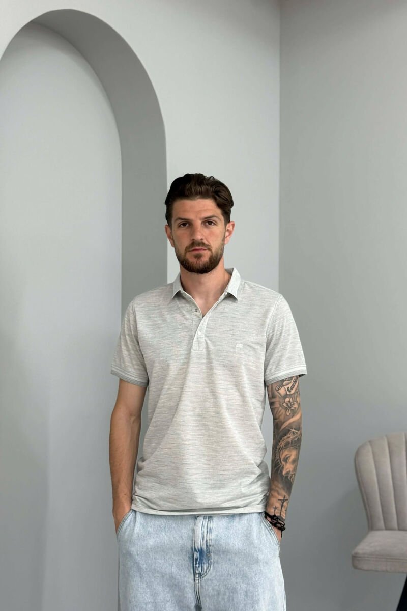 T-SHIRT I THJESHTE ME JAKE POLO PER MESHKUJ NE NGJYRE GRI - 1