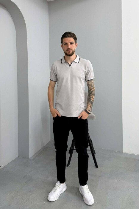 T-SHIRT I THJESHTE ME JAKE POLO PER MESHKUJ NE NGJYRE GRI - 3