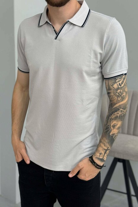 T-SHIRT I THJESHTE ME JAKE POLO PER MESHKUJ NE NGJYRE GRI - 4