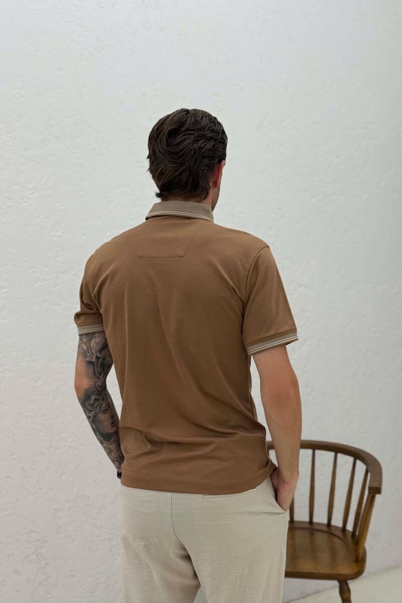 T-SHIRT I THJESHTE ME JAKE POLO PER MESHKUJ NE NGJYRE KAFE - 4