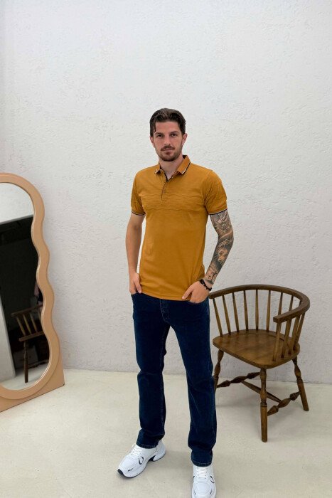 T-SHIRT I THJESHTE ME JAKE POLO PER MESHKUJ NE NGJYRE KAFE TE ZBARDHUR - 3